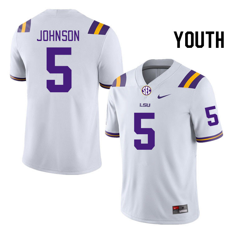 Youth #5 Ju'Juan Johnson LSU Tigers College Football Jerseys Stitched-White